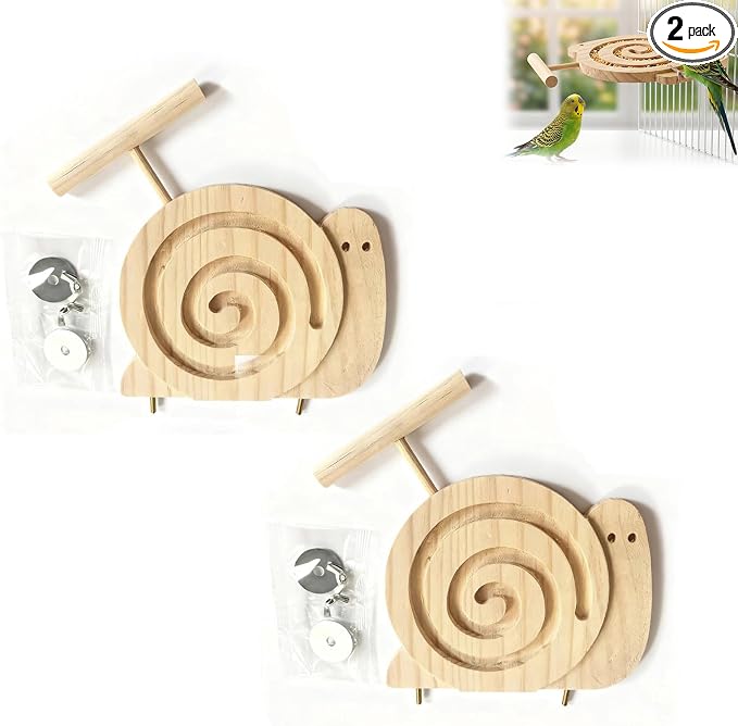 2Pcs Bird Foraging Toys Puzzle Feeders, Wood Bird Enrichment Toys with Perch for Cages Reduce Seed Mess, Foraging Toys for Novice/Older/Slow-Learning Birds