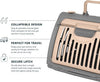 SportPet LARGE Hard-Sided Travel Cat Carrier - Cat Carrier with Patented Wide Side-Opening Door, Foldable Portable Pet Carrier with Removable Bed for Cats & Small Pets up to 25lbs - Gray/Tan