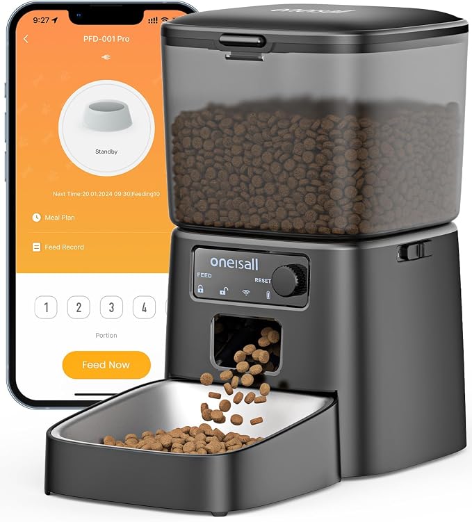 oneisall 2.4 GHz Wi-Fi Automatic Cat Feeder, 3.5L/15 Cups
