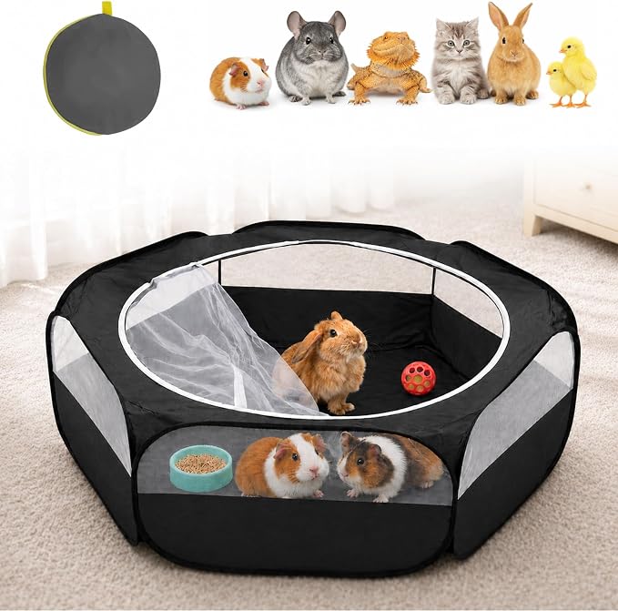 Amakunft Small Animal Pop-Up Playpen with Mesh Cover, 47'' x 23.6'' x 15'' Chicken Brooder Box, Play Pen Indoor Outdoor for Guinea Pigs, Bunny, Rabbits, Ferrets, Chinchillas, Kittens