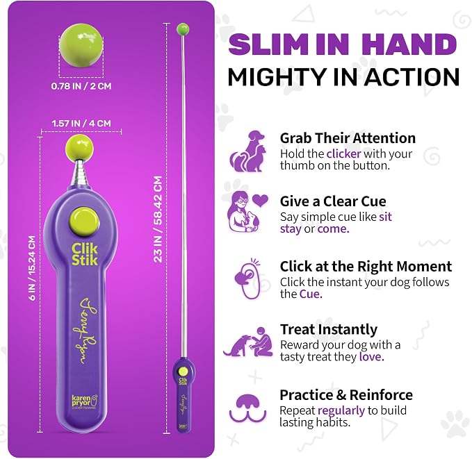 Terry Ryan Clik Stik by Karen Pryor – All-in-One Retractable Target Stick & Dog Clicker for Effective Pet Training, Telescopes 6-23 Inch, Includes Expert Training Guide, Durable & Easy to Use