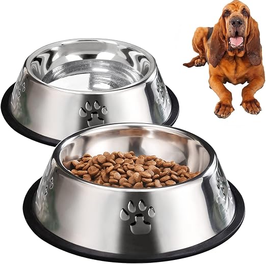 YUDANSI 2PC Stainless Steel Dog Bowls,1500ml Dog Feeding Bowls, Dog Plate Bowls with Rubber Bases, Small, Medium and Large Pet Feeder Bowls and Water Bowls