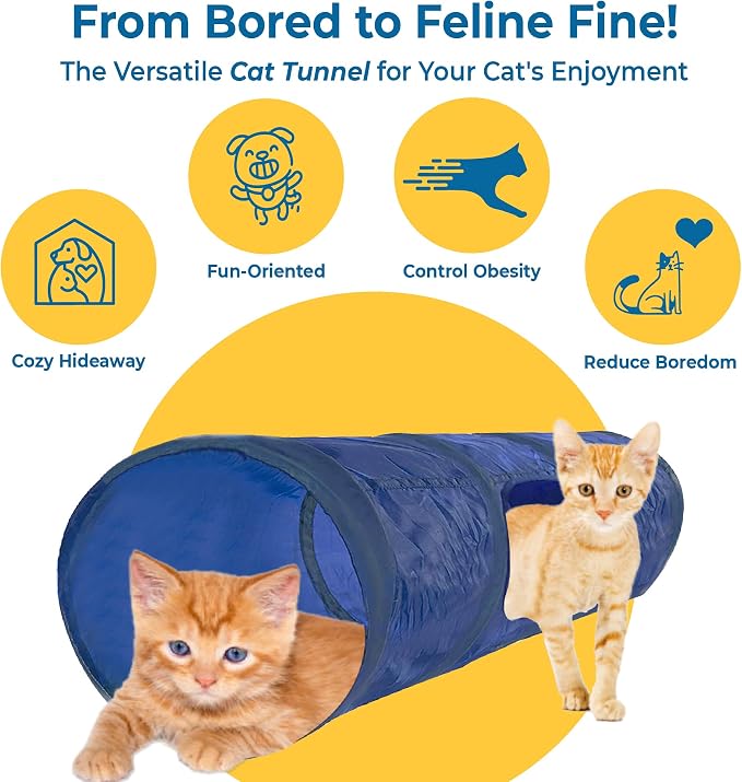 SunGrow Cat & Bunny Tunnel for Indoors, Connect Cat Tree, Hideaway Toys & Accessories Encourage Exercise for Dwarf Rabbits, Ferrets, Kitty, Guinea Pig,