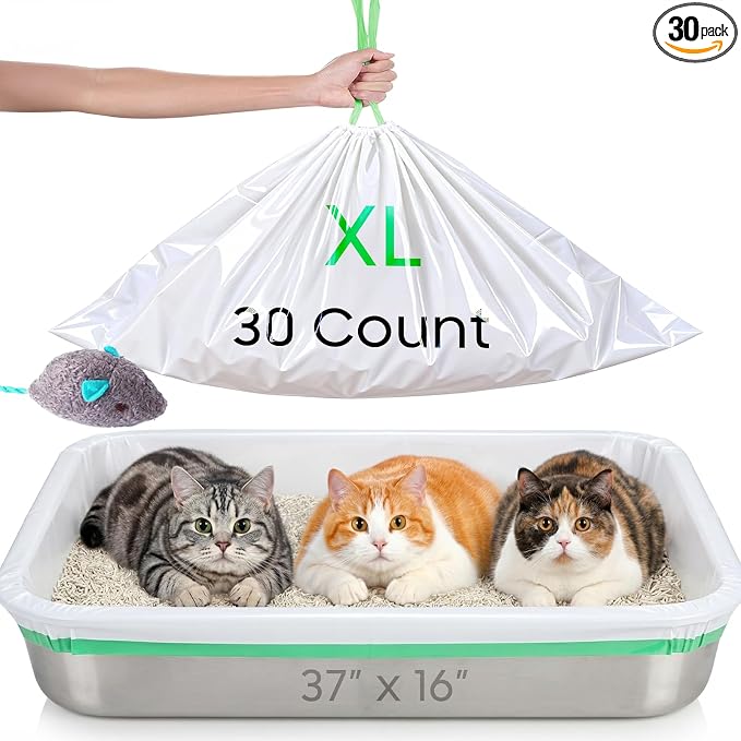 30 Pack Large Cat Litter Box Liners 37"x16", Heavy‑Duty Litter Bags