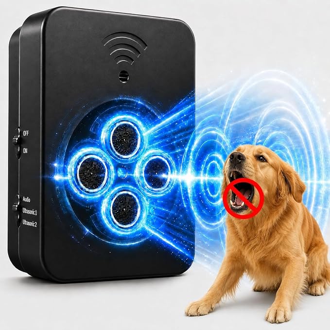 Smart Anti Barking Device for Dogs, 4-Emitter Ultrasonic Bark Deterrent, 50 FT Range, 3 Modes, USB Rechargeable Bark Control Box for 20-120 lb Dogs, Indoor Outdoor Use