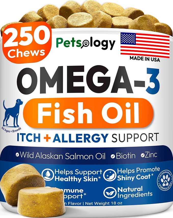 Omega 3 for Dogs - 250 Fish Oil Chews for Dog Shedding & Allergy Relief