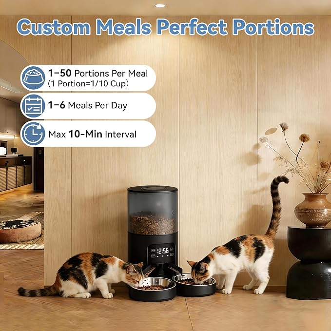 Sweetcrispy Automatic Cat Feeder for 2 Cats, 6L Automatic Pet Feeder
