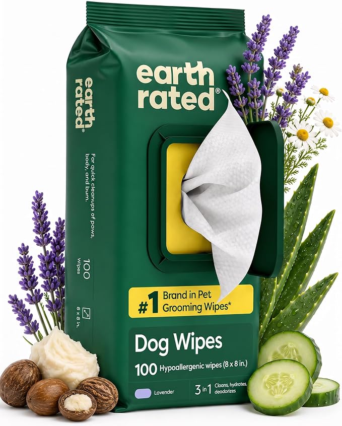 Earth Rated Dog Wipes for Paws & Butt, Deodorizing, Lavender, 100ct