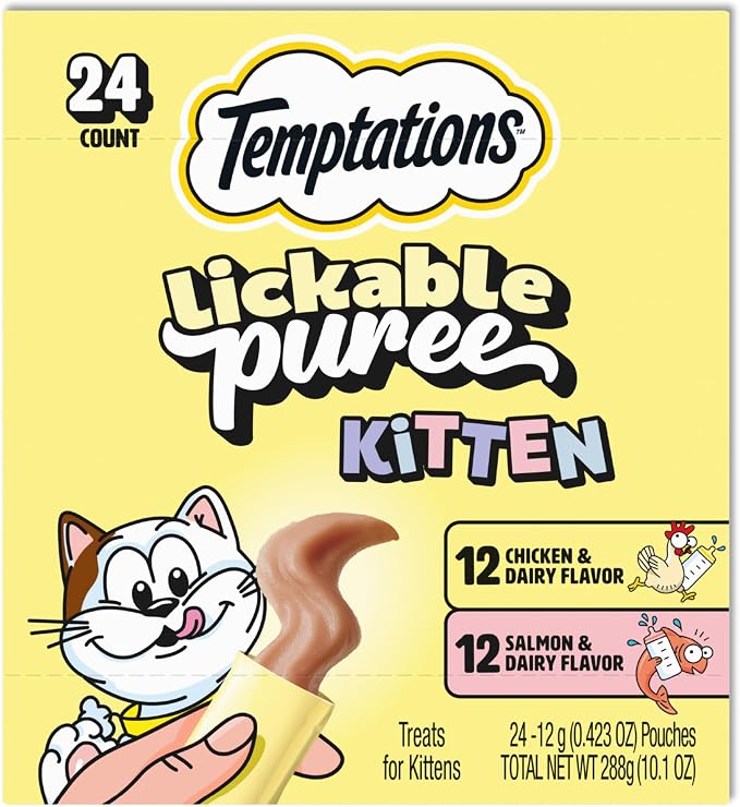 Temptations Lickable Puree Kitten Cat Treats, Chicken & Salmon, 24 Count