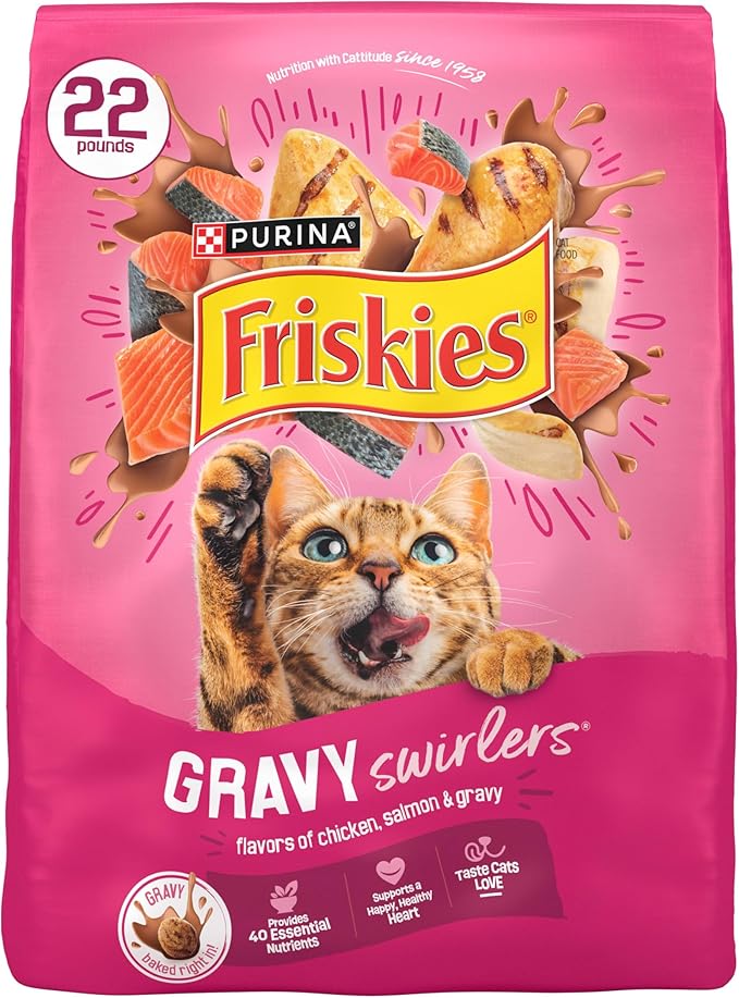 Friskies Purina Gravy Swirlers Dry Cat Food, Chicken & Salmon, 22 lb Bag