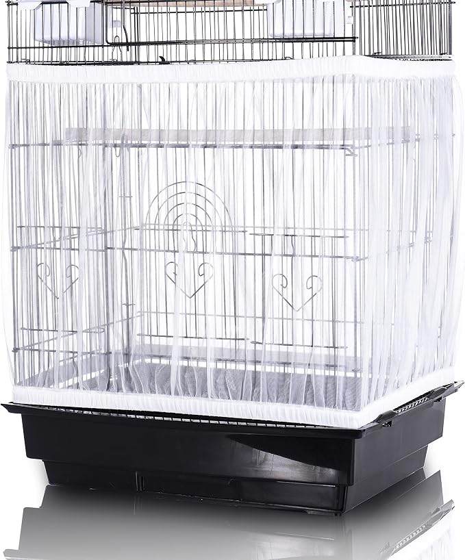 Tamu style Bird Cage Seed Catcher, Stretchy Mesh Skirt, 55-100 inch, White