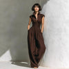 Elegant Waist-Cinching Pleated Solid-Color Designer Womens Jumpsuit