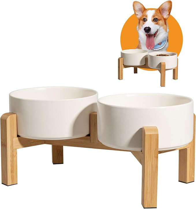 Elevated Ceramic Dog Bowl, 3.6 Cups Dog Food and Water Bowl Set with Stand