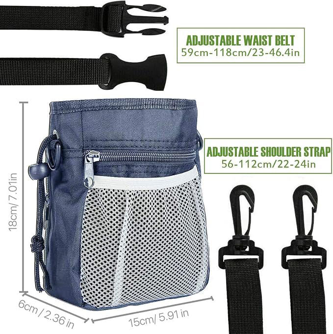 Dog Treat Training Pouch, Dog Food Bag with Waist Shoulder Strap for Treats, Pet Toys, Kibble, Built in Poop Bag Dispenser, 3 Ways to Wear