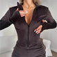European And American-style Casual Solid-color Zip-up Long-sleeve Fitted Cardigan And Elastic Waist Pants