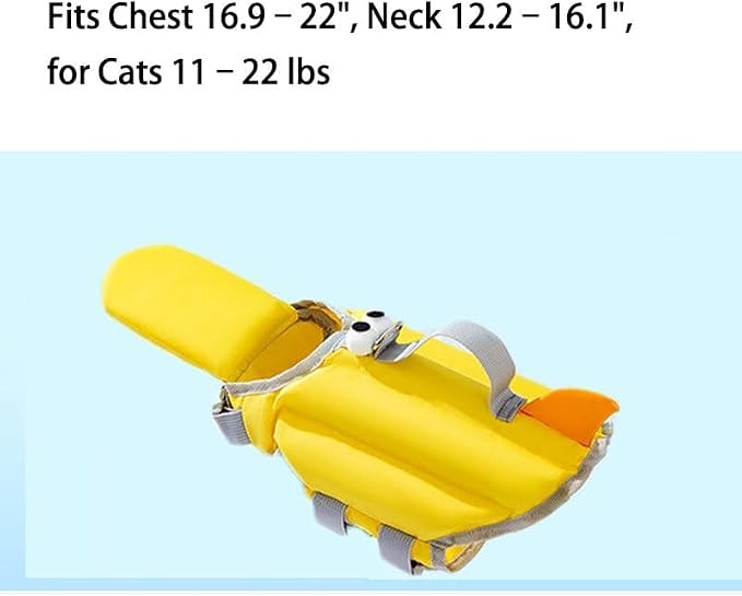 Cat Water Life Jacket for Cats, Cat Swimming Safety Vest, Adjustable Ripstop Design with Superior Buoyancy and Rescue Handle, for 11–22 lbs Cats, Yellow