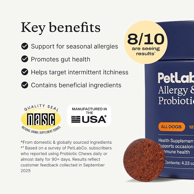 PetLab Co. Allergy & Immune Probiotic Chews, 30 Soft Chews, Pork