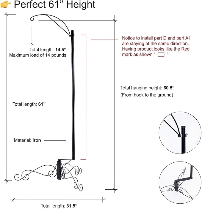 HOHIYA 61" Heavy Duty Shepherd Hook for Bird Feeders & Plants