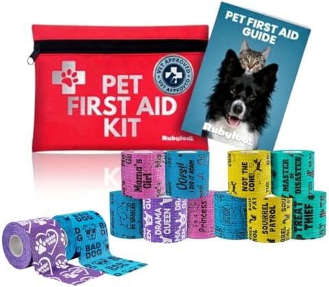 Travel Dog First Aid Kit & Funny Vet Wrap 12-Pack Bandage Bundle
