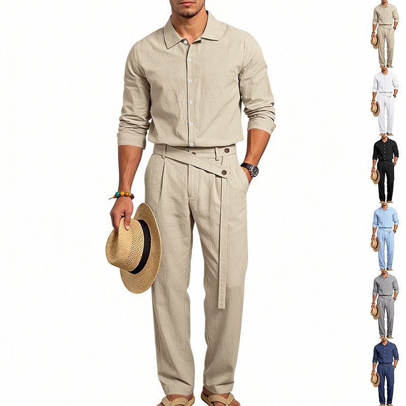 Turn-down Collar Shirt And Long-sleeve Pants Set