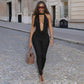 Womens Halterneck Backless Lace-Up Two-Piece Set