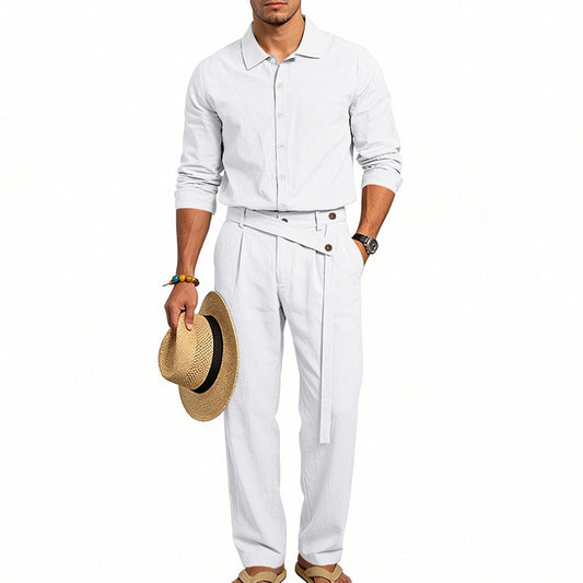 Turn-down Collar Shirt And Long-sleeve Pants Set