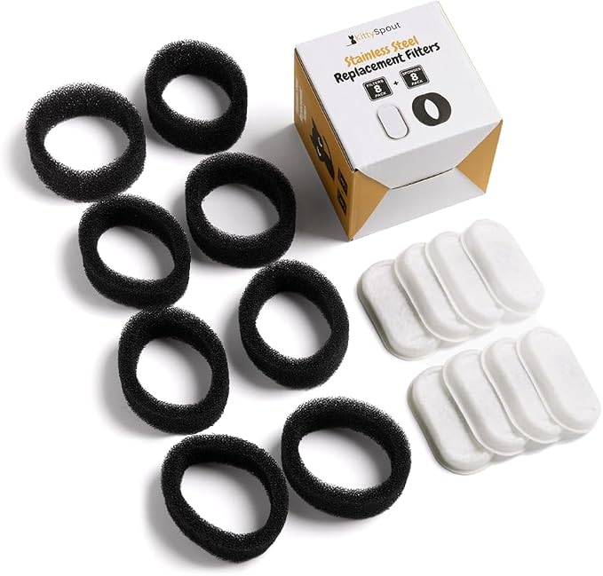 KittySpout Cat Water Fountain Filters for 108oz/3.2L… (4 Month Supply: 8 Filters & 8 Sponges)