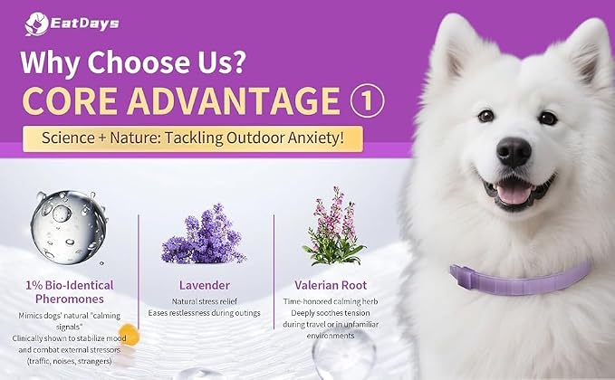 Drug-Free Pheromone Calming Collar for Dogs Anxiety Relief, Soft Adjustable for Small to Large Dogs Relief & Stress Reduction for Thunderstorms,Travel, Fireworks and Noise