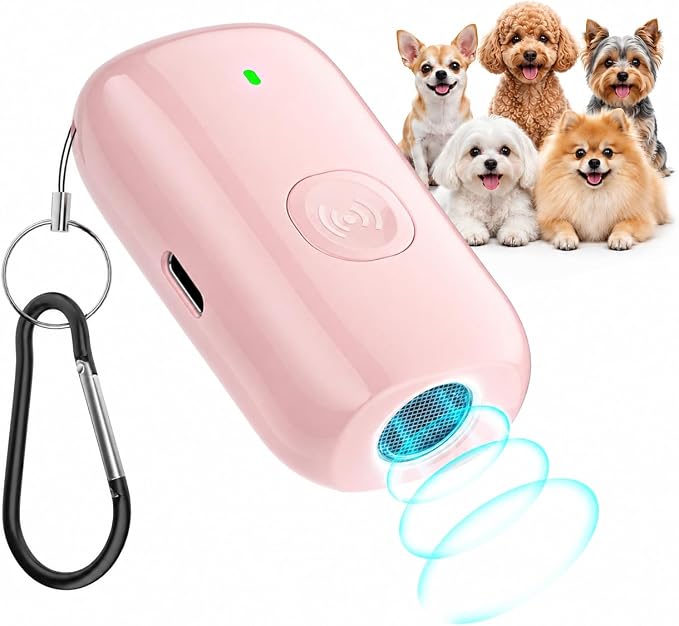 Ultrasonic Bark Deterrent Device for Small Dogs – 25kHz Gentle Frequency, 50ft Range, Rechargeable Manual Trainer, Pain-Free Training & Behavior Aid for Indoor/Outdoor Use（Pink）