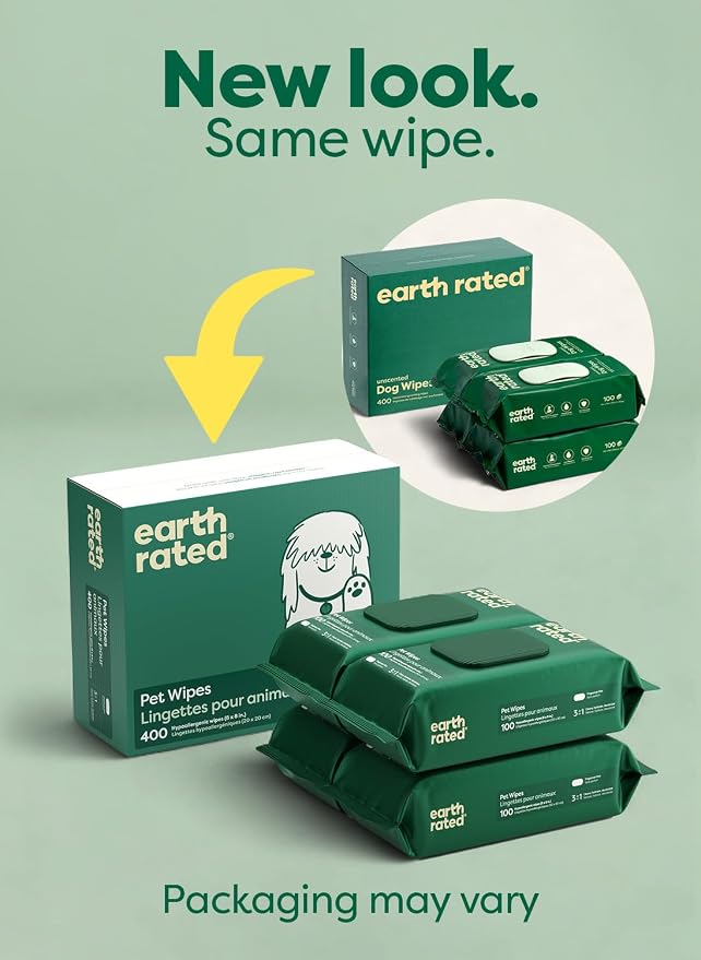 Earth Rated Dog Wipes for Paws & Butt, Deodorizing, Unscented, 400ct