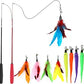 MeoHui Cat Toys for Indoor Cats, Interactive Cat Toy 2PCS Retractable Wand Toy and 9PCS Cat Feather Toys Refills, Funny Kitten Toys Cat Fishing Pole Toy for Bored Indoor Cats Chase and Exercise