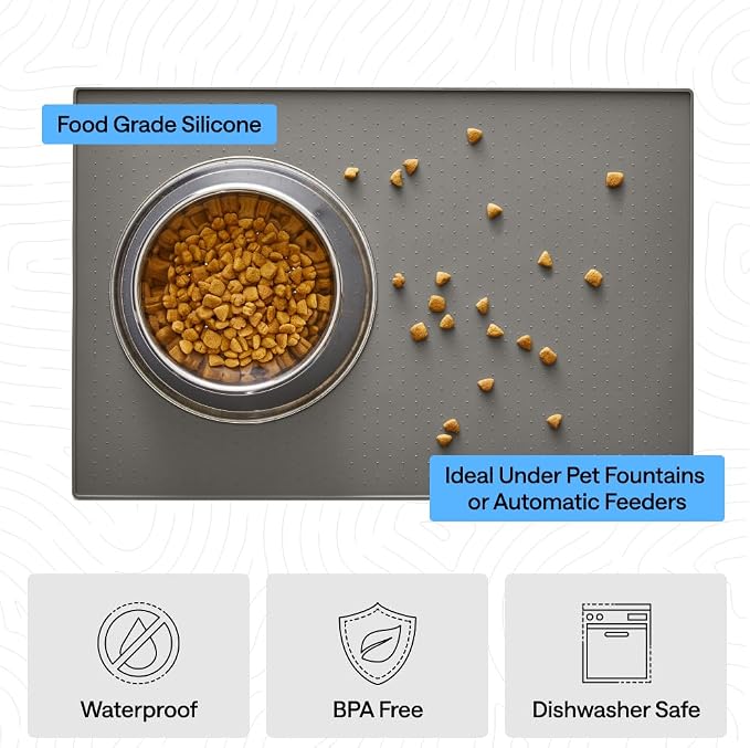 GORILLA GRIP Dog Food Mat, 100% Waterproof Silicone, 18.5x11.5 Gray
