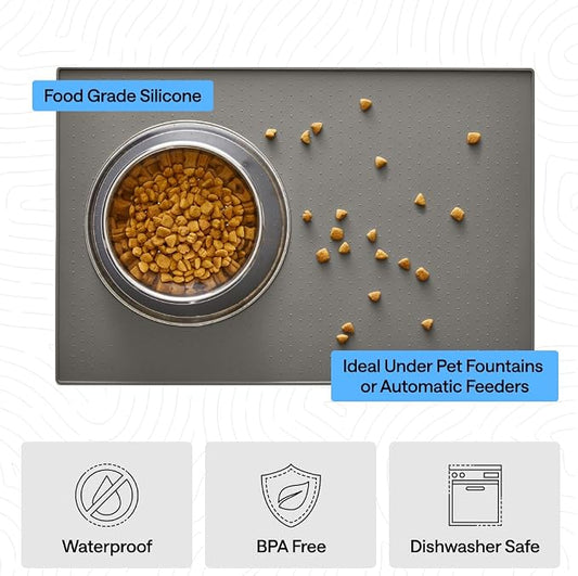 GORILLA GRIP Dog Food Mat, 100% Waterproof Silicone, 18.5x11.5 Gray