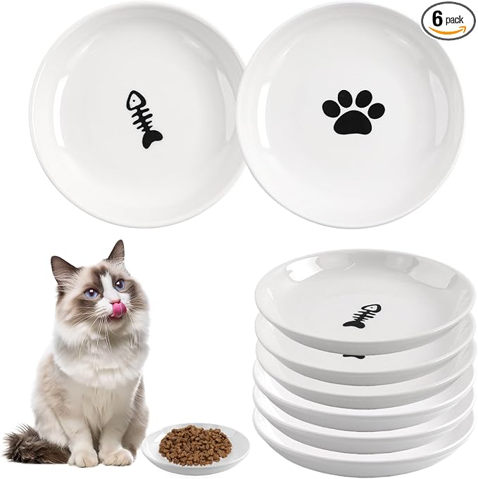 6 Pack Cat Food Bowl, Ceramic Cat Bowls, Anti Whisker Fatigue Cats Bowl Set