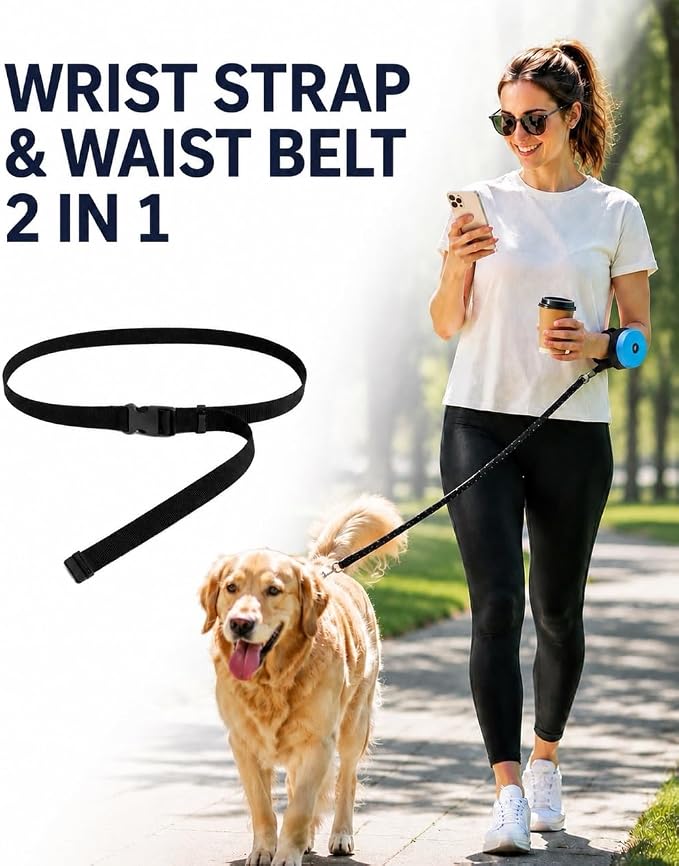 LOVN 2-in-1 Hands Free Retractable Dog Leash with Adjustable Waist Belt & Wrist Band, 13FT Extendable Strap for Small & Medium Dogs, Lazy Leash for Running Walking Jogging and Outdoor Activities