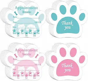 100 Paw-Shaped Pet Grooming Appointment Cards, 3.54 x 3 Inch