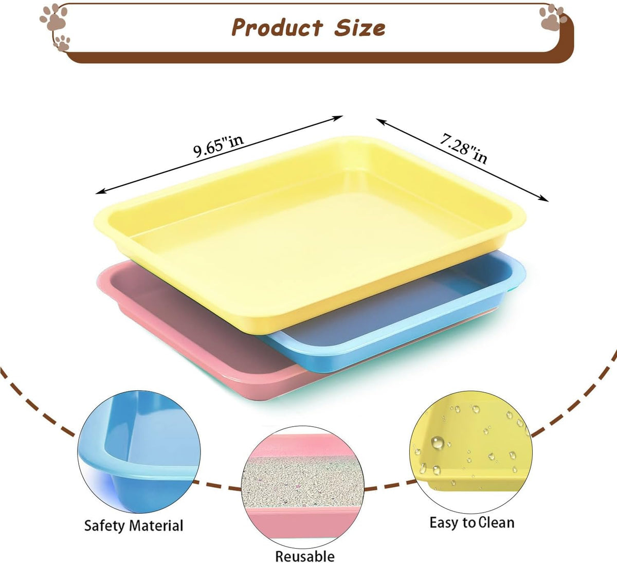 3 Pcs Kitten Litter Box with 1 Scoop,9.6" Small Litter Pan Low Entry Waterproof Bunny Plastic Portable Nonstick Litter Box,Multi Color Litter Tray Travel Toilet for Small Pet Guinea Pig Rabbit