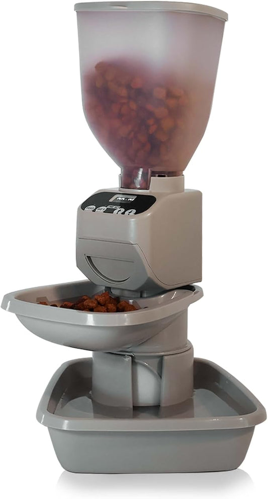Feeding Friend® Automatic Dog & Cat Food Feeder with Water Dispenser, Smart Pet Feeder with Portion Control, OLED Display, Anti-Jam Design, Battery Operated, Medium Pets 15–30 lbs, Taupe