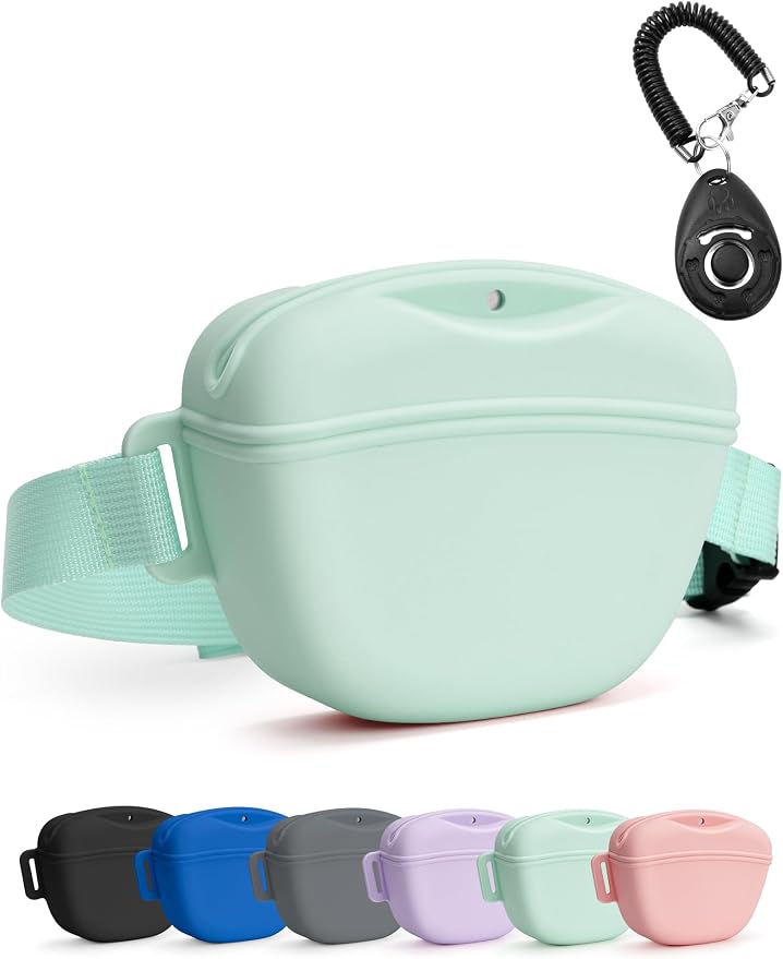 heouvo 1.67 Cup Dog Treat Pouch with Training Clicker (Green)