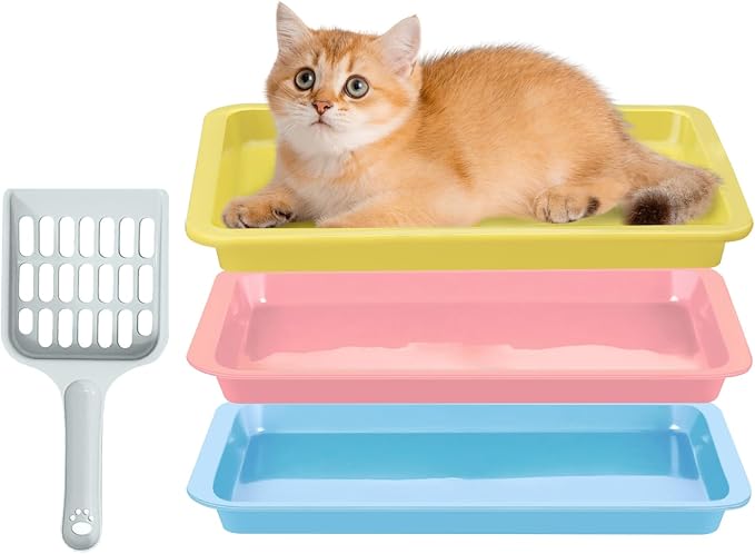 3 Pcs Kitten Litter Box with 1 Scoop,9.6" Small Litter Pan Low Entry Waterproof Bunny Plastic Portable Nonstick Litter Box,Multi Color Litter Tray Travel Toilet for Small Pet Guinea Pig Rabbit
