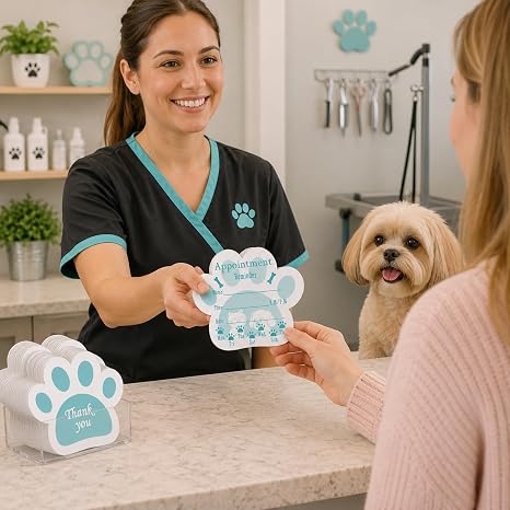 100 Paw-Shaped Pet Grooming Appointment Cards, 3.54 x 3 Inch