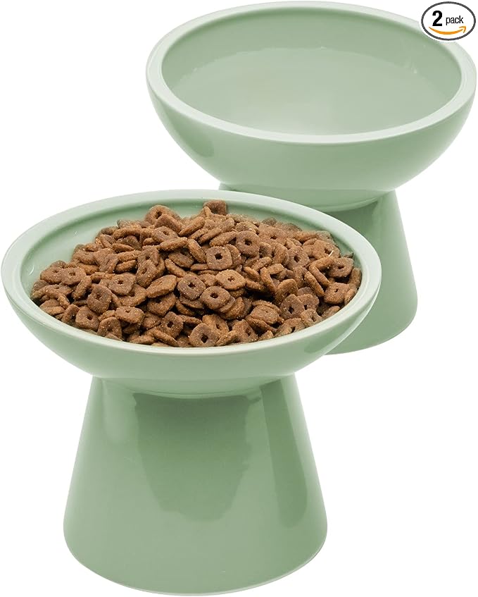 CEEFU 2-Pack Elevated Ceramic Cat Bowls Extra Wide for Food & Water