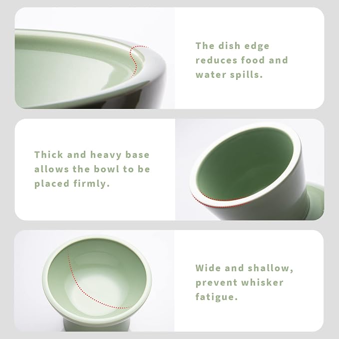 CEEFU 2-Pack Elevated Ceramic Cat Bowls Extra Wide for Food & Water
