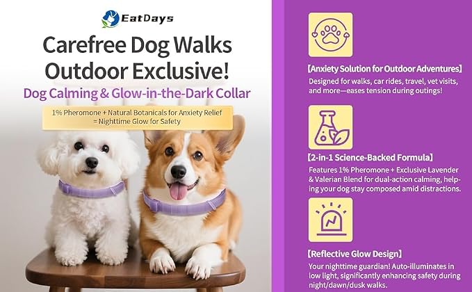Drug-Free Pheromone Calming Collar for Dogs Anxiety Relief, Soft Adjustable for Small to Large Dogs Relief & Stress Reduction for Thunderstorms,Travel, Fireworks and Noise