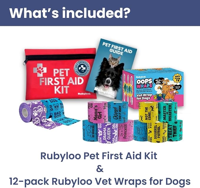 Travel Dog First Aid Kit & Funny Vet Wrap 12-Pack Bandage Bundle