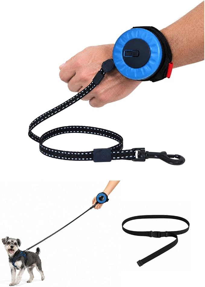LOVN 2-in-1 Hands Free Retractable Dog Leash with Adjustable Waist Belt & Wrist Band, 13FT Extendable Strap for Small & Medium Dogs, Lazy Leash for Running Walking Jogging and Outdoor Activities