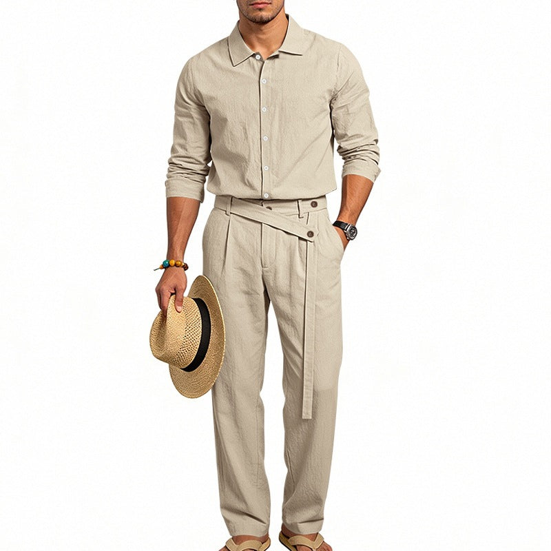 Turn-down Collar Shirt And Long-sleeve Pants Set