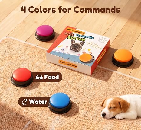 Artist Unknown 4 Color Voice Recording Button, Dog Buttons for Communication Pet Training Buzzer, 30 Second Record & Playback, Funny Gift for Study Office Home - 4 Color Packs