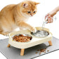 Elevated Cat Bowls with Food Mat, Splash Proof Anti Vomiting Raised Cat Food and Water Bowl Set, 2 Stainless Steel Dishes for Cats and Puppy, Pet Bowl for Indoor Cats White