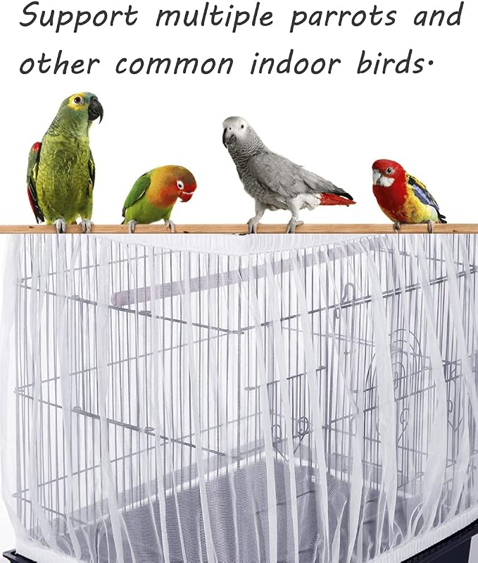 Tamu style Bird Cage Seed Catcher, Stretchy Mesh Skirt, 55-100 inch, White